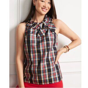Talbots Bow Detail Ruffle Neck Shell - Celebrate Plaid szie SP